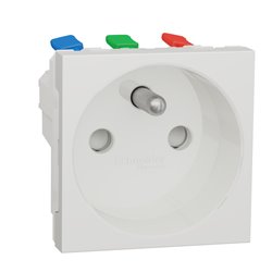 Prise 2P+T FR 90° goulotte connexion rapide Unica NU305920T Blanc antibactérien mécanisme seul