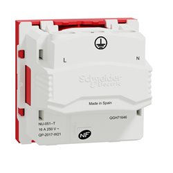 Prise 2P+T FR 90° goulotte connexion rapide détrompage Unica NU305103T Rouge mécanisme seul