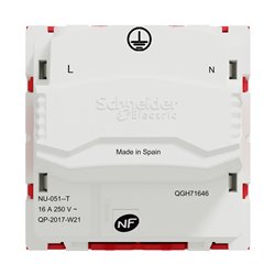 Prise 2P+T FR 90° goulotte connexion rapide détrompage Unica NU305103T Rouge mécanisme seul