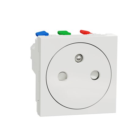 Prise 2P+T FR 90° affleurant raccord rapide Unica NU305220 Blanc  antibactérien mécanisme seul Schneider Electric