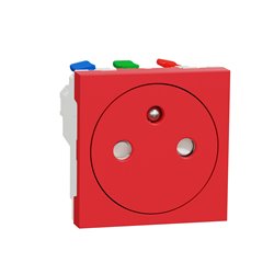 Prise 2P+T FR 90° affleurant raccord rapide Unica NU305203 Rouge mécanisme seul