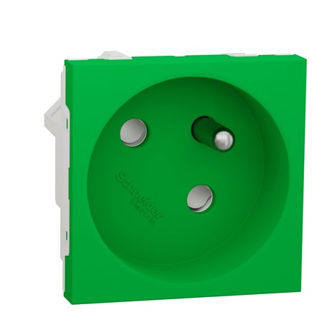 Prise 2P+T FR 45° raccord rapide traversant Unica NU304906 Vert mécanisme seul