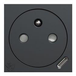 Prise 2P+T affl FR + USB C 10,5W 90° rap Unica NU301554 anthracite 2 modules mécansime seul