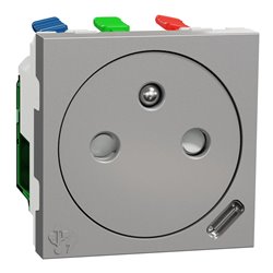 Prise 2P+T affl FR + USB C 10,5W 90° rap Unica NU301530 Aluminium 2 modules mécanisme seul