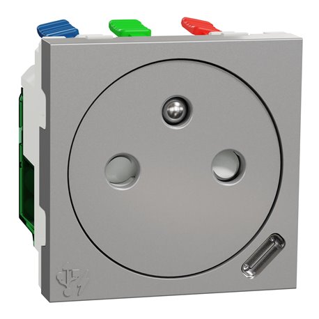 Prise 2P+T affl FR + USB C 10,5W 90° rap Unica NU301530 Aluminium 2 modules mécanisme seul Prise 2P+T affl FR + USB C 10,5W 90° rap Unica NU301530 Aluminium 2 modules mécanisme seul