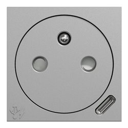 Prise 2P+T affl FR + USB C 10,5W 90° rap Unica NU301530 Aluminium 2 modules mécanisme seul