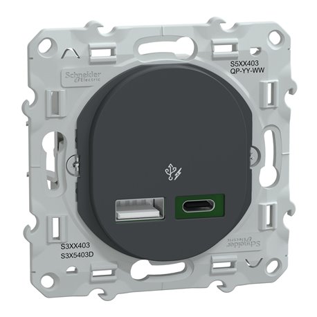 Chargeur USB type A 7,5W + type C 45W Ovalis S340403 Anthracite Chargeur USB type A 7,5W + type C 45W Ovalis S340403 Anthracite
