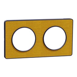 Plaque de finition Odace Touch S550804KY Kvadrat en tissus Ocre et liseré bleu cobalt 2 postes