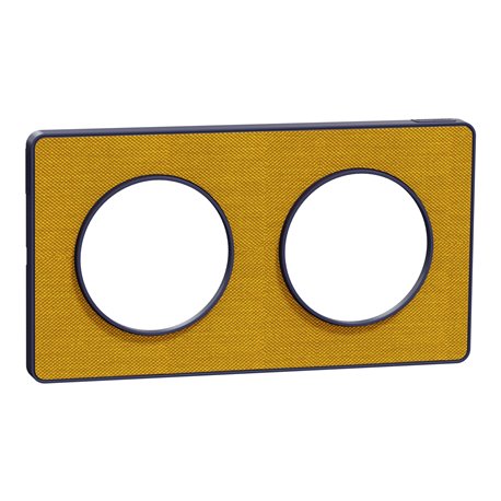 Plaque de finition Odace Touch S550804KY Kvadrat en tissus Ocre et liseré bleu cobalt 2 postes Plaque de finition Odace Touch S550804KY Kvadrat en tissus Ocre et liseré bleu cobalt 2 postes