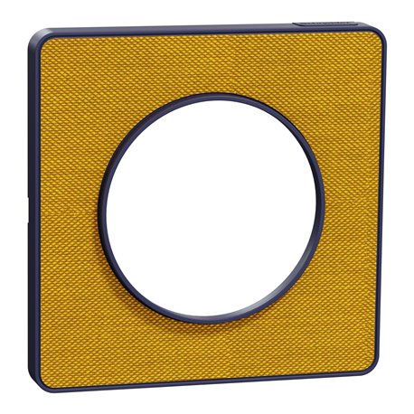 Plaque de finition Odace Touch S550802KY Kvadrat en tissus Ocre et liseré bleu cobalt 1 poste Plaque de finition Odace Touch S550802KY Kvadrat en tissus Ocre et liseré bleu cobalt 1 poste