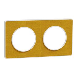 Plaque de finition Odace Touch S520804KY Kvadrat en tissus Ocre et liseré blanc 2 postes