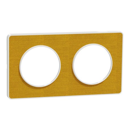 Plaque de finition Odace Touch S520804KY Kvadrat en tissus Ocre et liseré blanc 2 postes Plaque de finition Odace Touch S520804KY Kvadrat en tissus Ocre et liseré blanc 2 postes