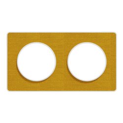 Plaque de finition Odace Touch S520804KY Kvadrat en tissus Ocre et liseré blanc 2 postes