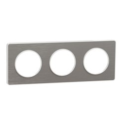 Plaque de finition Odace Touch S520806J Aluminium brossé et blanc 3 postes