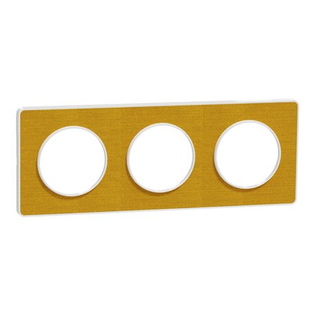 Plaque de finition Odace Touch S520806KY Kvadrat en tissus Ocre et liseré blanc 3 postes Plaque de finition Odace Touch S520806KY Kvadrat en tissus Ocre et liseré blanc 3 postes