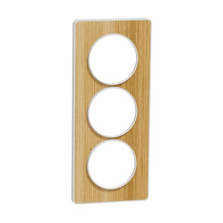 Plaque de finition Odace Touch S520816N Blanc et bois naturel 3 postes verticaux Plaque de finition Odace Touch S520816N Blanc et bois naturel 3 postes verticaux