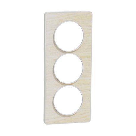 Plaque de finition Odace Touch S520816M Blanc et bois nordique 3 postes verticaux Plaque de finition Odace Touch S520816M Blanc et bois nordique 3 postes verticaux