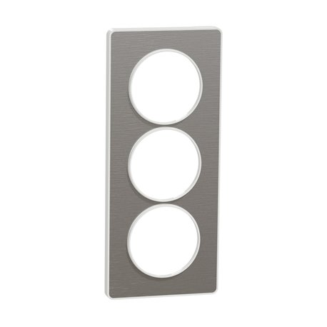 Plaque de finition Odace Touch S520816J Aluminium brossé et blanc 3 postes verticaux