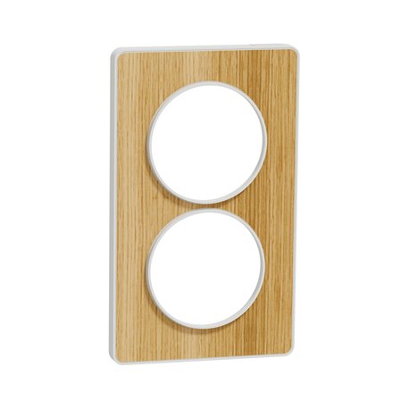 Plaque de finition Odace Touch S520814N Blanc et bois naturel 2 postes verticaux Plaque de finition Odace Touch S520814N Blanc et bois naturel 2 postes verticaux