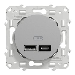 Prise USB double type A+C Odace S530401 Aluminium 