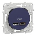 Prise USB double type A+C 5 Vcc 2,4A Odace S550401 Bleu cobalt 