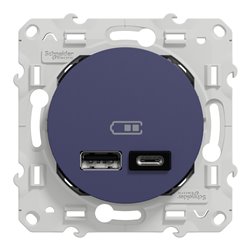 Prise USB double type A+C 5 Vcc 2,4A Odace S550401 Bleu cobalt 