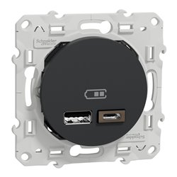 Prise USB double type A+C 5 Vcc 2,4A Odace S540401 Anthracite 