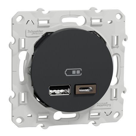 Prise USB double type A+C 5 Vcc 2,4A Odace S540401 Anthracite 