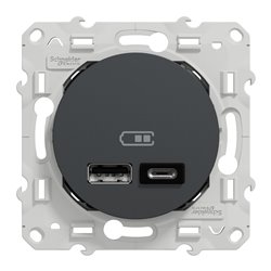 Prise USB double type A+C 5 Vcc 2,4A Odace S540401 Anthracite 