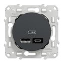 Prise USB double type A+C 5 Vcc 2,4A Odace S540401 Anthracite 