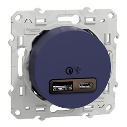Prise USB double charge rapide Odace S550219 Bleu cobalt 