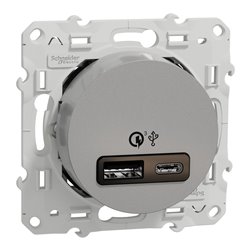 Prise USB double charge rapide type A+C Odace S530219 Aluminium 