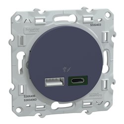 Chargeur USB type A 7,5W + type C 45W  forte puissance type C Odace S550403 Bleu cobalt 