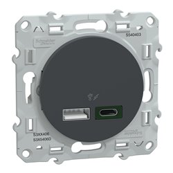 Chargeur USB type A 7,5W + type C 45W forte puissance type C Odace S540403 Anthracite 