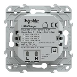 Chargeur USB type A 7,5W + type C 45W forte puissance type C Odace S540403 Anthracite 
