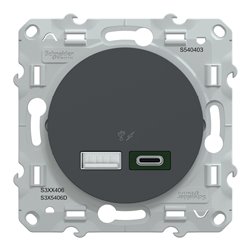 Chargeur USB type A 7,5W + type C 45W forte puissance type C Odace S540403 Anthracite 