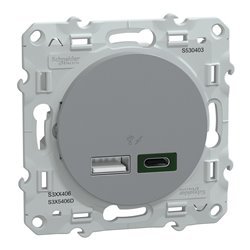 Chargeur USB type A 7,5W + type C 45W Odace S530403 Aluminium 