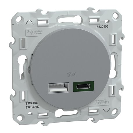 Chargeur USB type A 7,5W + type C 45W Odace S530403 Aluminium Chargeur USB type A 7,5W + type C 45W Odace S530403 Aluminium