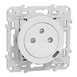 Prise de courant affleurante 2P+T avec USB C Odace S520089 Blanc brillant 
