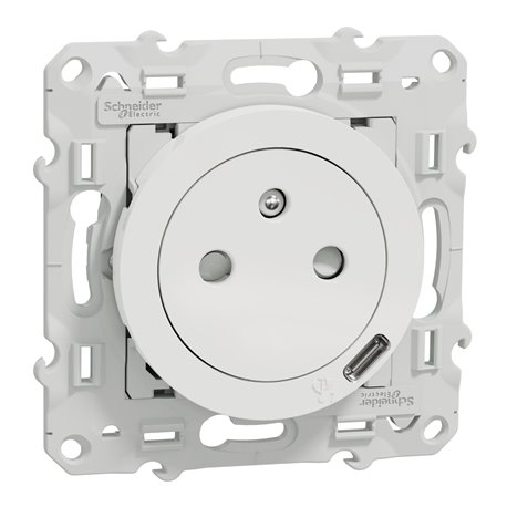 Prise de courant affleurante 2P+T avec USB C Odace S520089 Blanc brillant Prise de courant affleurante 2P+T avec USB C Odace S520089 Blanc brillant