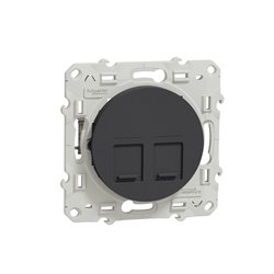 Prise double RJ45 (8 contacts) Cat.6 Odace S540486 Anthracite grade 3 multimédia