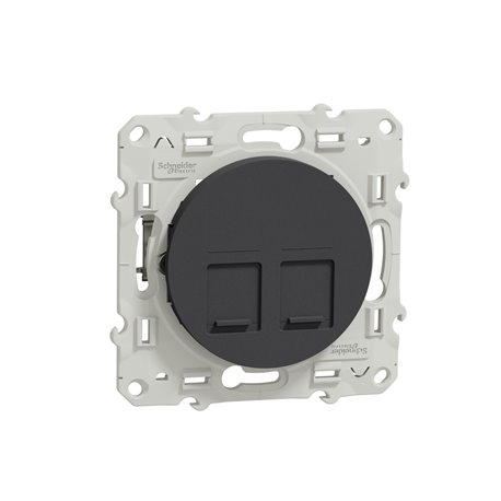 Prise double RJ45 (8 contacts) Cat.6 Odace S540486 Anthracite grade 3 multimédia Prise double RJ45 (8 contacts) Cat.6 Odace S540486 Anthracite grade 3 multimédia