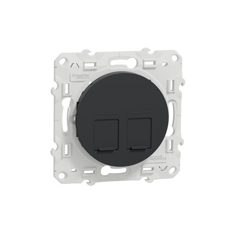 Prise double RJ45 (8 contacts) Cat.6 Odace S540485 Anthracite grade 1 (informatique + tél)