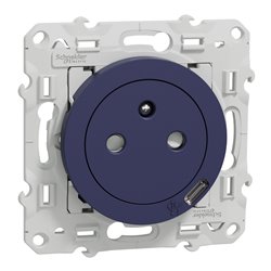 Prise de courant affleurante 2P+T avec USB C puissance 10,5W Odace S550089 Bleu cobalt 