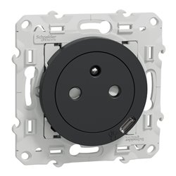 Prise de courant affleurante 2P+T avec USB C odace S540089 Anthracite 