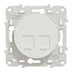Prise double RJ45 (8 contacts) Cat.6 Odace S520486 Blanc brillant grade 3 multimédia