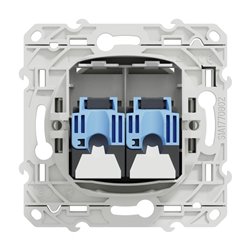 Prise double RJ45 (8 contacts) Cat.6 Odace S520485 Blanc brillant grade 1 (informatique + tél)