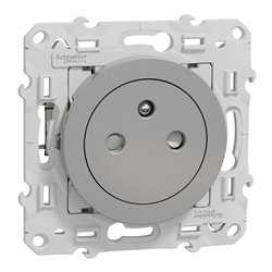 Prise de courant 2P+T affleurante spécial pour rénovation Odace S535052 Aluminium 