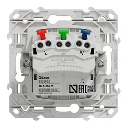 Prise de courant 2P+T affleurante spécial pour rénovation Odace S525052 Blanc brillant 2 connexions rapides