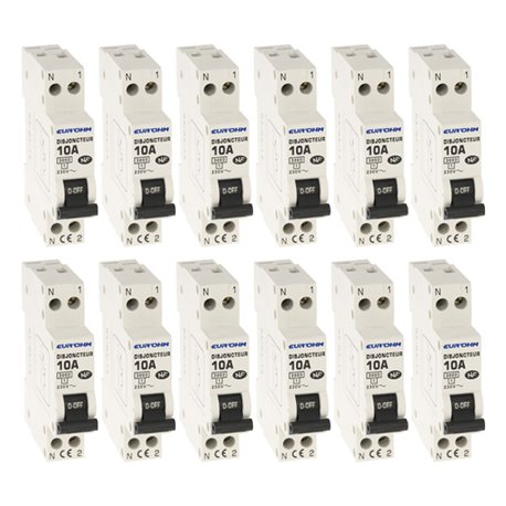 Lot de 12 Disjoncteurs Courbe D 1 module 10A